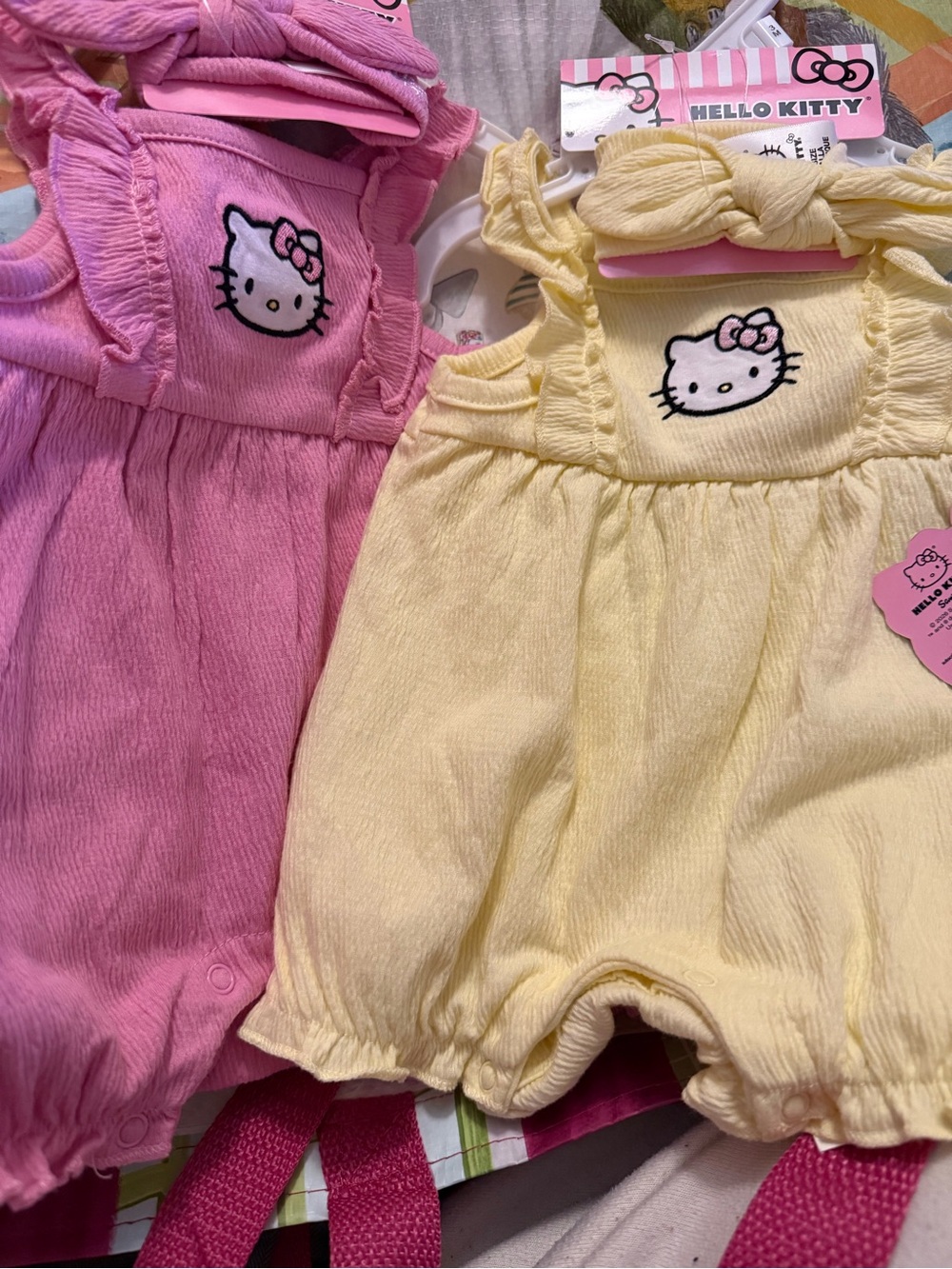 Hello Kitty Pink & Yellow Ruffled Baby Romper Set